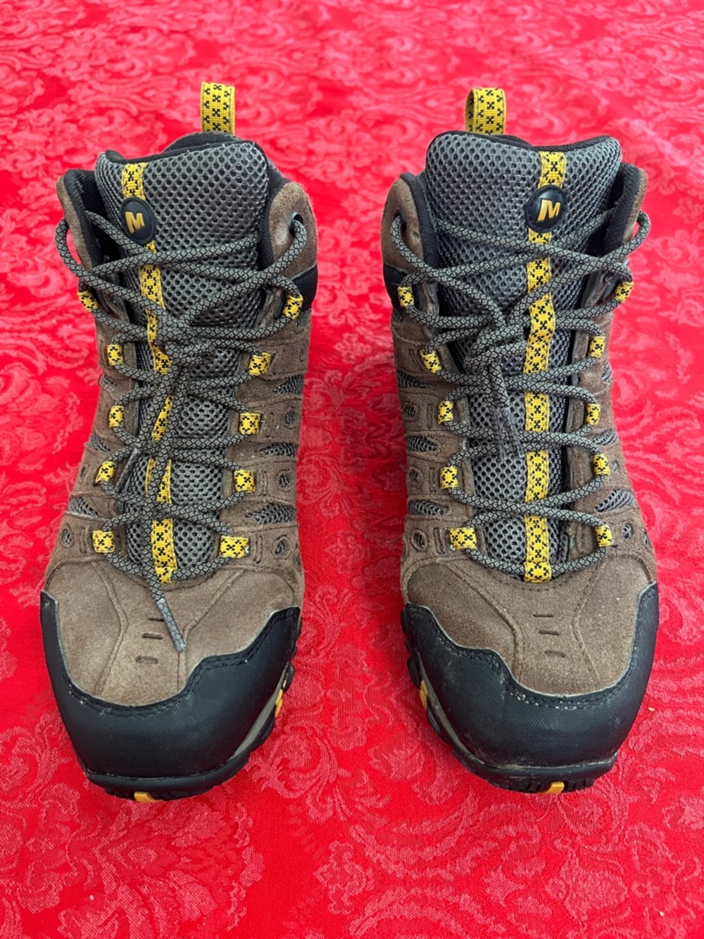 Merrell Brown Yellow Hiking Boots Men’s Size 10 Trail Shoes